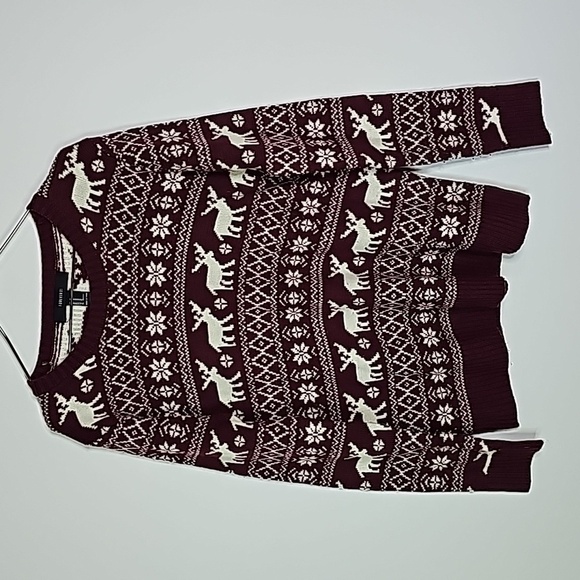 Forever 21 maroon and white medium Christmas themed sweater - Picture 1 of 5